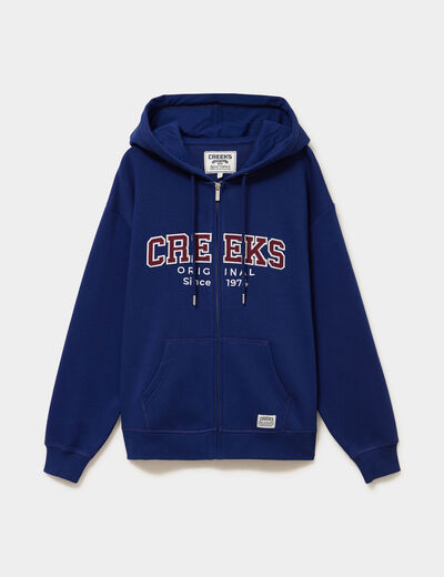 Sweat zipp&eacute; &agrave; capuche bleu fonc&eacute; femme