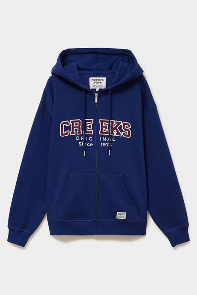 Sweat zipp&eacute; &agrave; capuche bleu fonc&eacute; femme