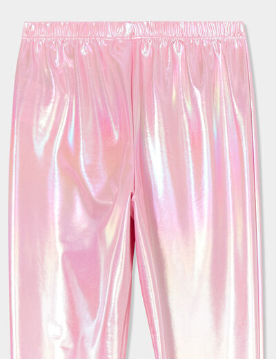 Legging simili cuir holographique vieux rose fille