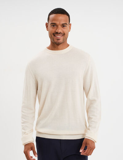 Pull col rond manches longues ecru homme