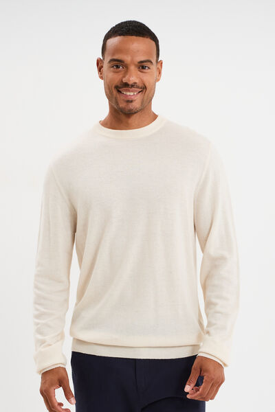 Pull col rond manches longues ecru homme