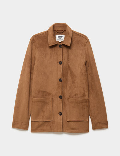 Veste effet su&eacute;dine boutonn&eacute;e camel femme