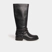 Bottes talons plats brides &agrave; oeillets noir femme