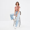 T-shirt coton col en V manches courtes vert clair femme