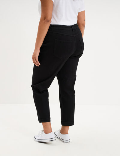 Jeans mom cropped taille haute denim noir femme grande taille