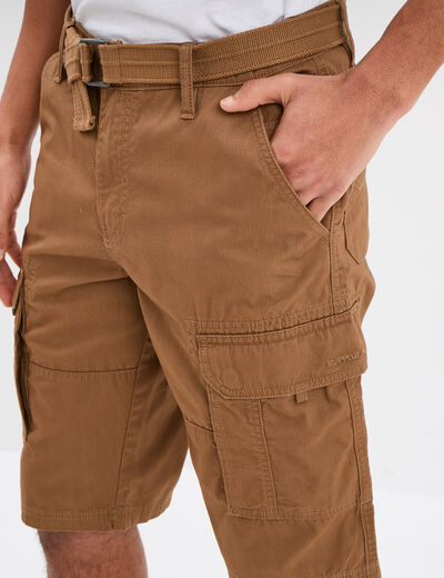 Bermuda cargo côtelé ceinturé Trappeur marron clair homme