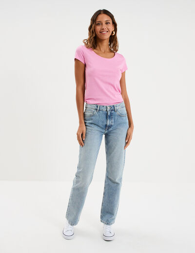 T-shirt coton col rond manches courtes rose femme