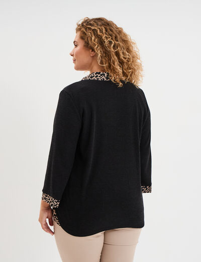 Pull effet 2-en-1 avec manches 3/4 noir femme grande taille