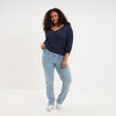 Pull manches 3/4 col en V bleu fonc&eacute; femme grande taille