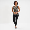 T-shirt sans manches col cache-coeur noir femme