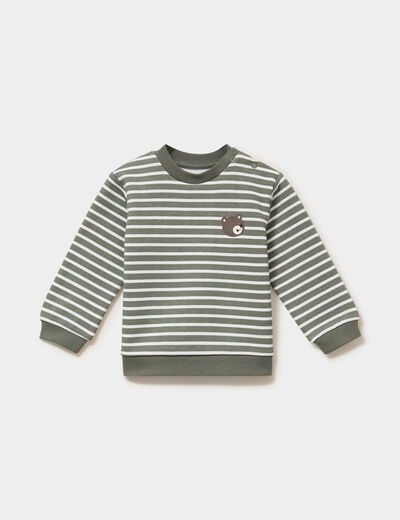 Sweat molletonn&eacute; manches longues vert kaki b&eacute;b&eacute; gar&ccedil;on