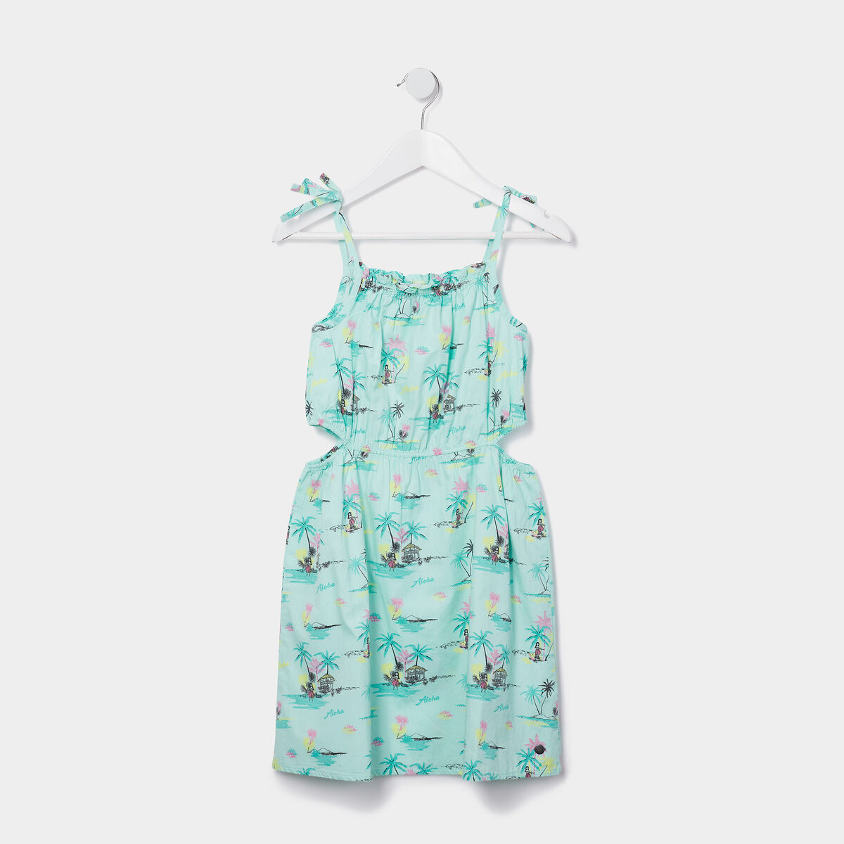 Robe cintrée à bretelles et ouvertures bleu turquoise fille