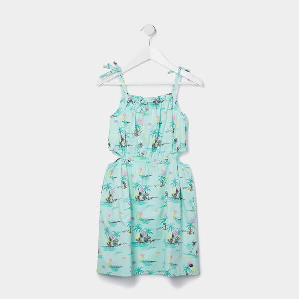 Robe cintrée à bretelles et ouvertures bleu turquoise fille