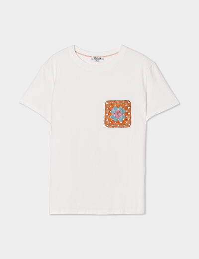 T-shirt col rond détail crochet Creeks blanc femme