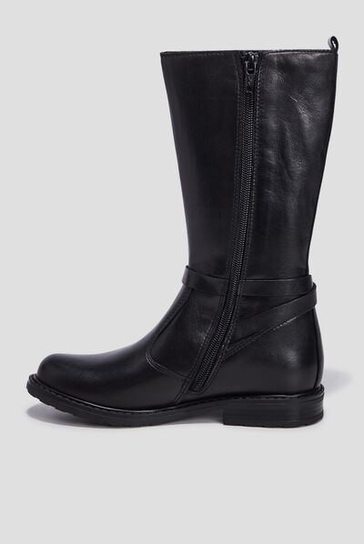Bottes en cuir noir fille