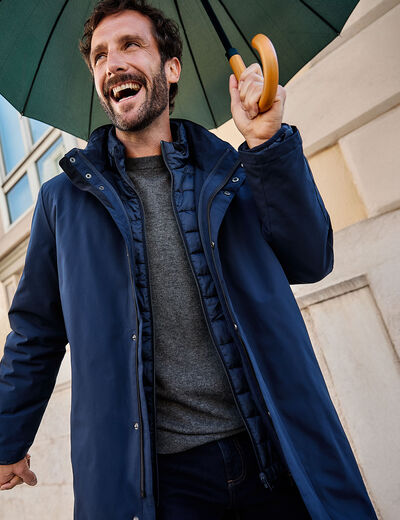 Parka 3-en-1 d&eacute;perlante bleu fonc&eacute; homme