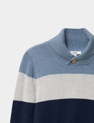 Pull col ch&acirc;le manches longues coton bleu marine gar&ccedil;on