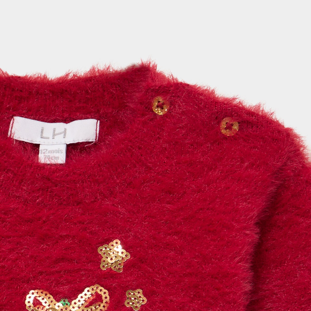 Pull de No&euml;l effet duveteux &agrave; sequins rouge fonc&eacute; b&eacute;b&eacute; fille