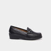 Mocassins confort pied large en cuir noir femme