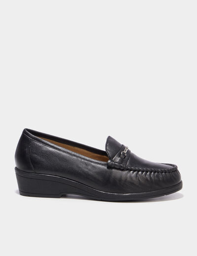 Mocassins confort pied large en cuir noir femme