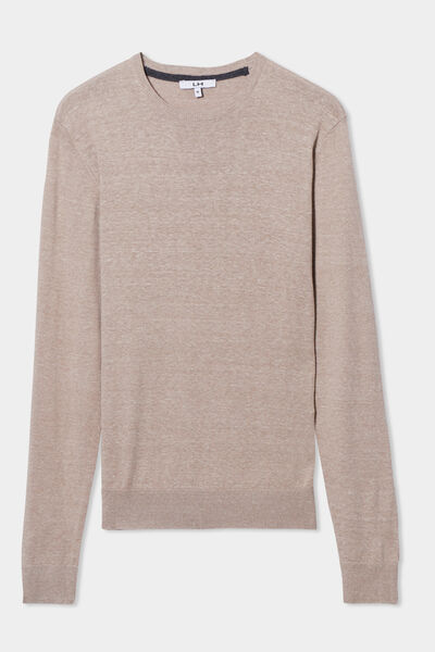 Pull droit col rond coton m&eacute;lang&eacute; beige homme