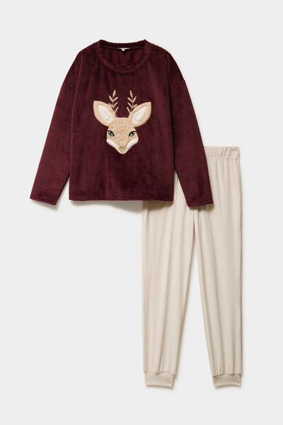 Ensemble pyjama pantalon polaire prune femme