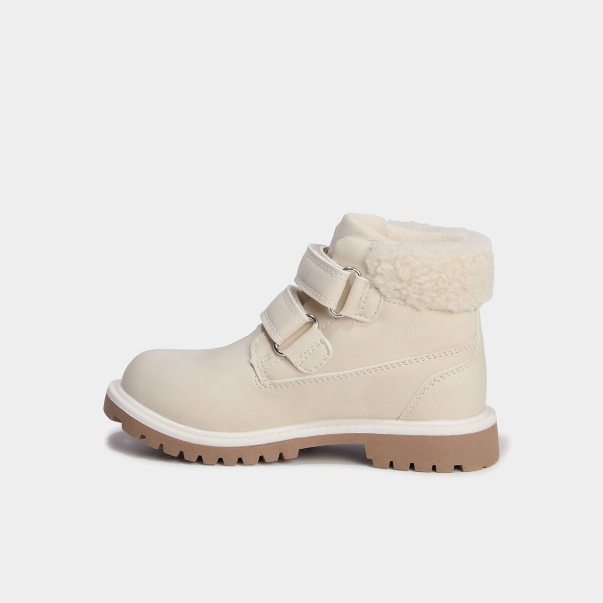 Bottines &agrave; scratchs fausse fourrure creme fille