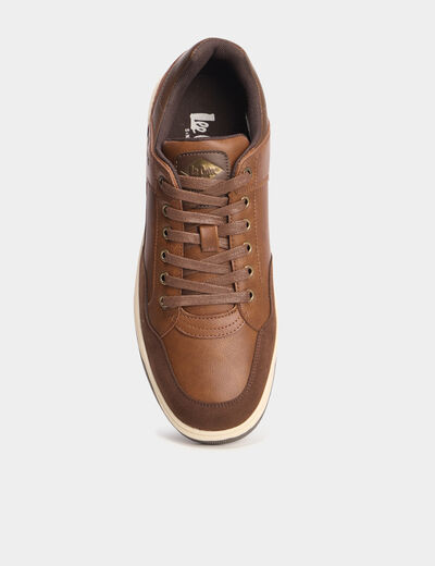 Tennis basses &agrave; lacets marron cognac homme