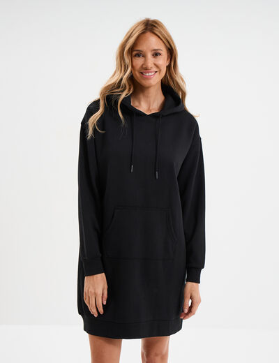 Robe sweat à capuche noir femme