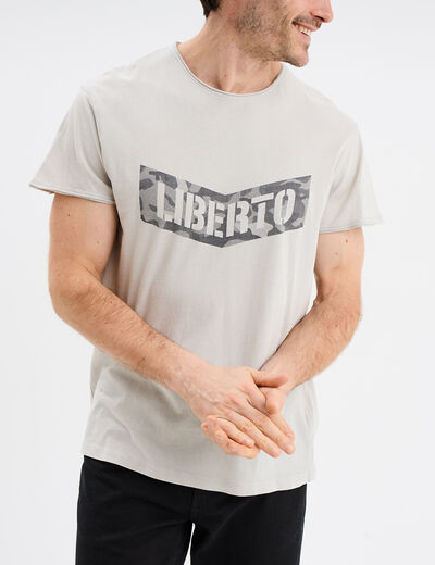 T-shirt manches courtes coton d&eacute;lav&eacute; gris clair homme