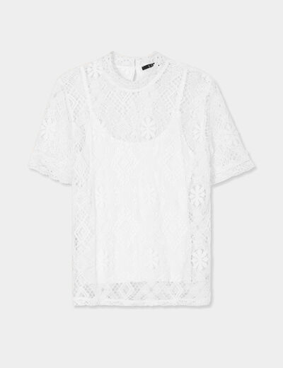T-shirt dentelle manches courtes blanc femme