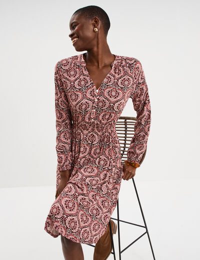 Robe longueur genou fluide col en V marron chocolat femme