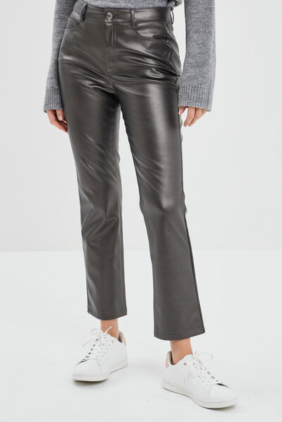 Pantalon simili cuir métallisé Liberto gris argent femme