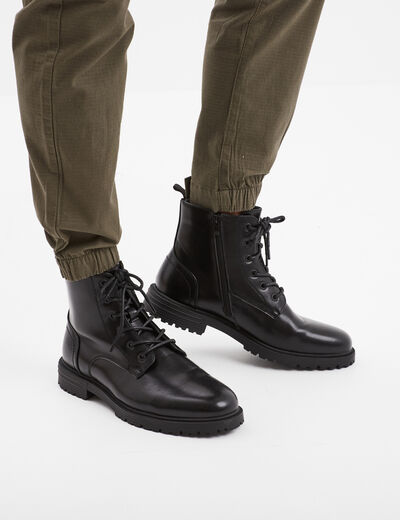 Bottines zipp&eacute;es effet similicuir noir homme