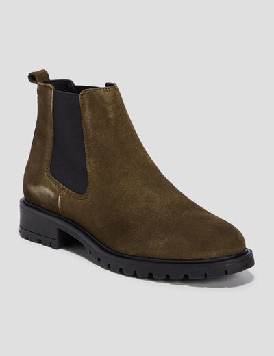 Bottines chelsea en cuir vert kaki femme