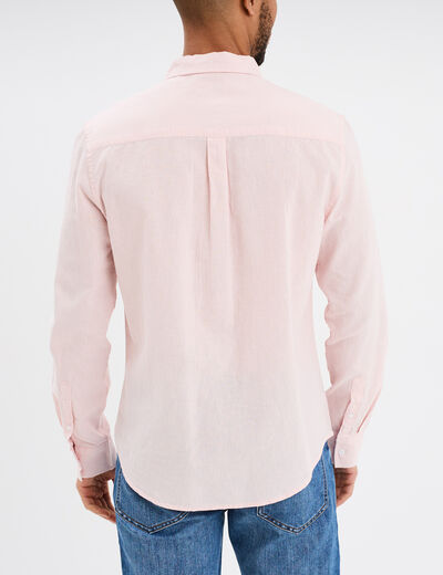 Chemise manches longues lin mélangé rose clair homme