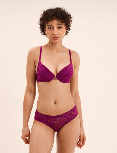 Shorty en dentelle violet fonc&eacute; femme