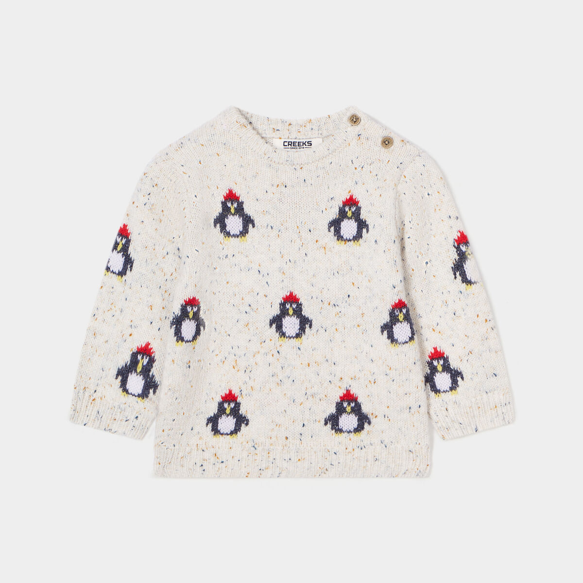 Pull col rond épaule boutonnée Creeks blanc bébé garçon