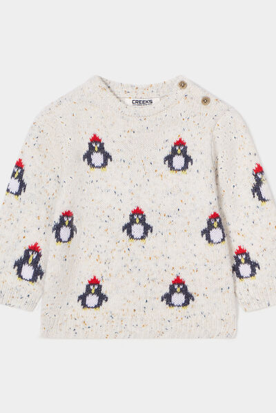 Pull col rond épaule boutonnée Creeks blanc bébé garçon