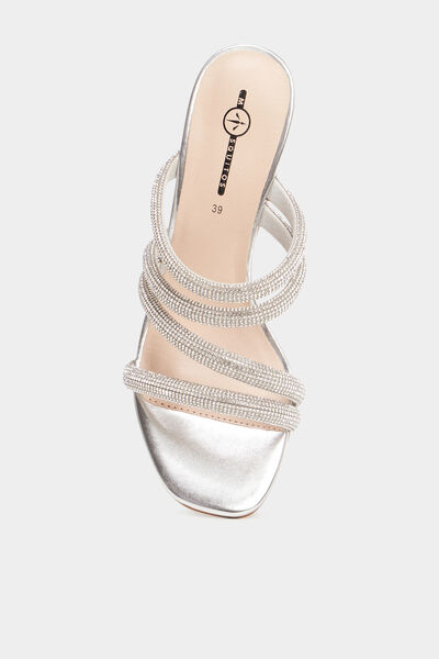 Mules &agrave; talons brides &agrave; strass Mosquitos gris argent femme