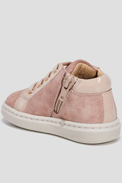 Baskets montantes en cuir rose bébé fille