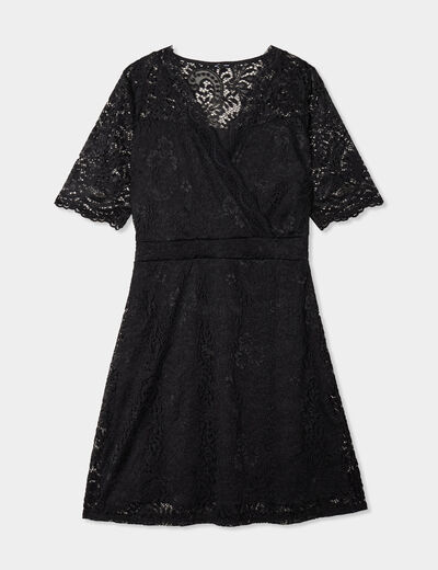 Robe courte dentelle manches courtes noir femme