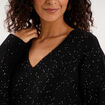 Pull droit &agrave; sequins et col en V noir femme