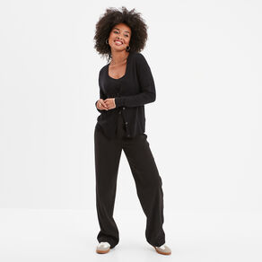 Gilet col en V boutonné noir femme