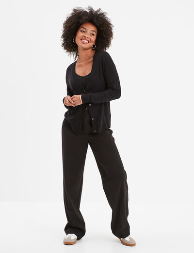 Gilet col en V boutonné noir femme