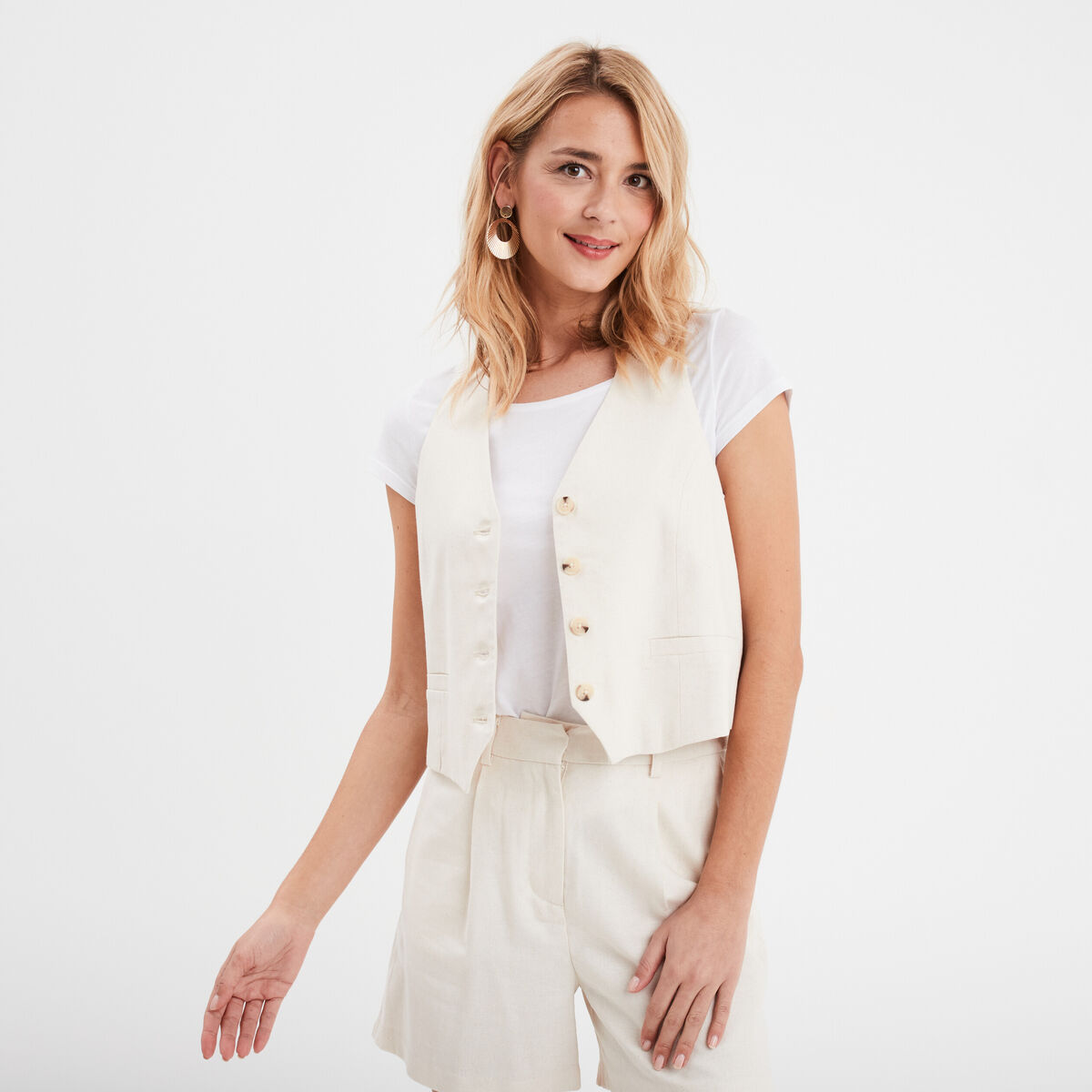 Gilet de costume boutonné beige femme