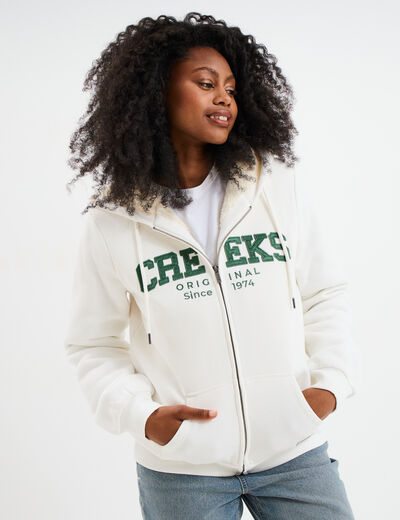 Sweat à capuche doublure effet sherpa blanc femme