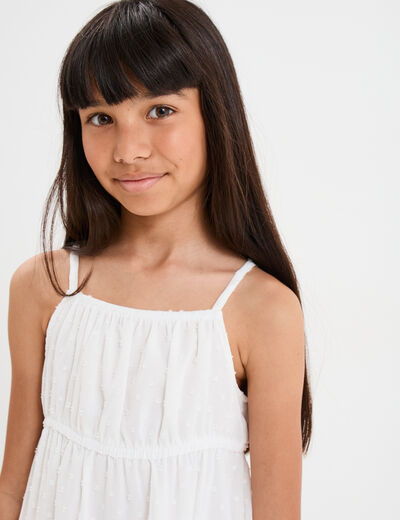 Robe plumetis bas asymétrique ivoire fille