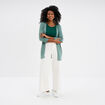 Gilet fin mi long manches 3/4 bleu gris femme