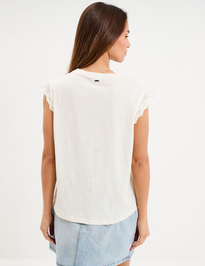 D&eacute;bardeur emmanchures &agrave; dentelle coton ecru femme